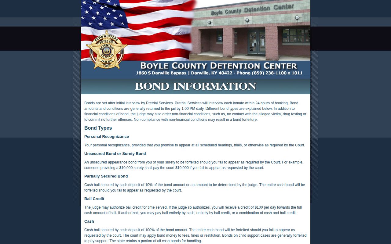 Boyle County jail bond information and pretrial timing