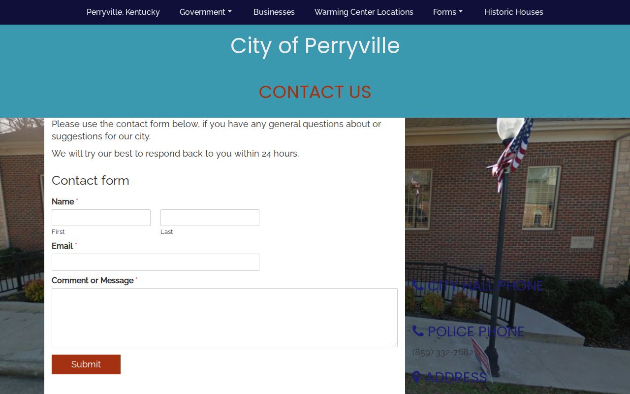 Official Perryville contact page listing city and police details
