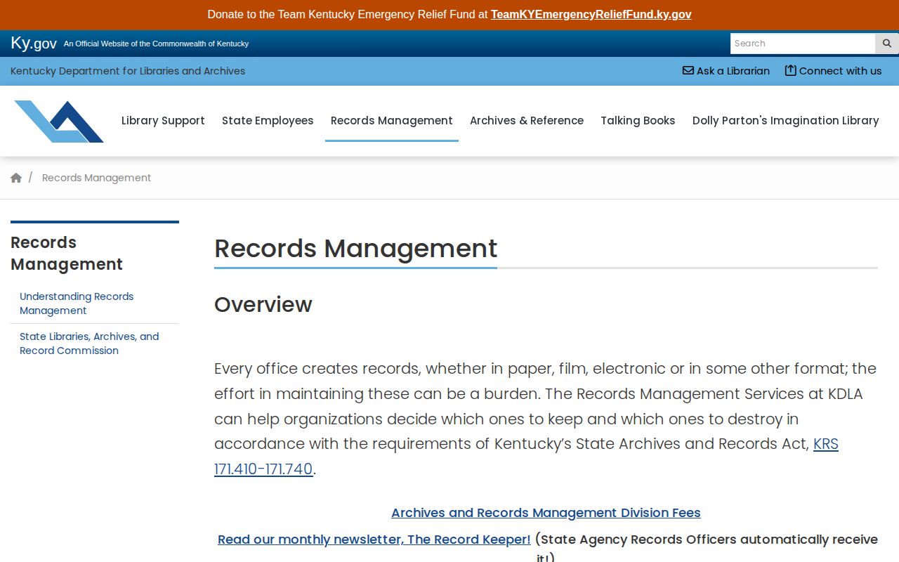 Kentucky Department for Libraries and Archives records management page